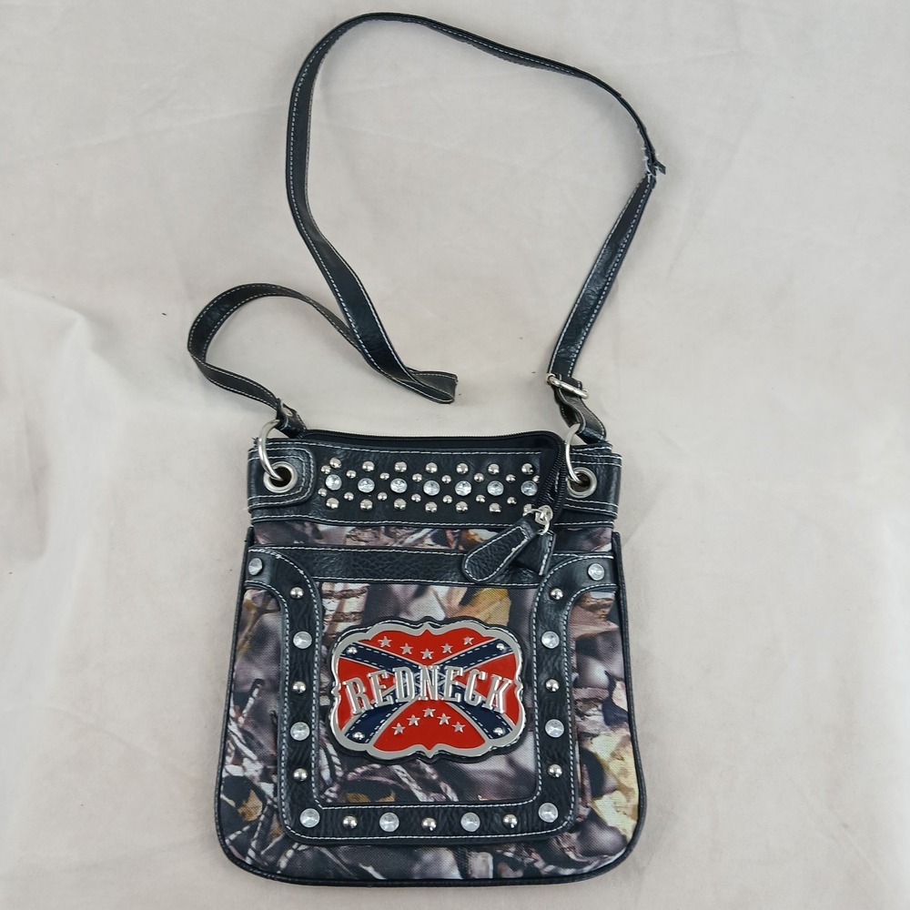 Redneck‎ Camo Handbag Purse Rhinestone Crossbody 10x9 FLAWS Cowgirl